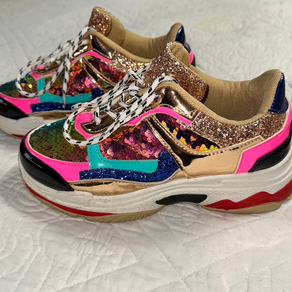 Fashion Nova shoes, Size 7, Fun, Multi-colored.